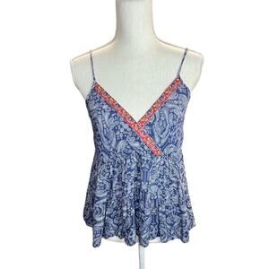 American Rag Blue paisley boho tank top embroidered festival cottagecore
